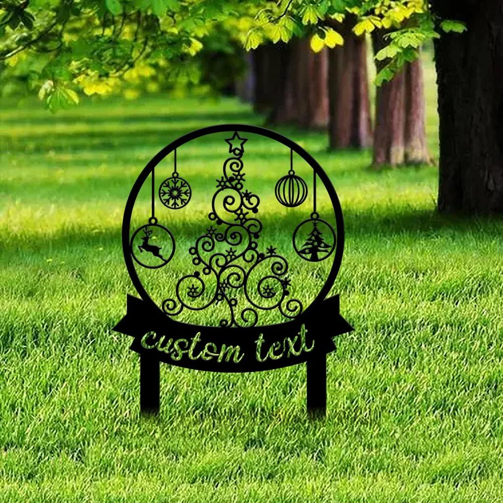 Metall Gartenkunst Weihnachtsbaum mit Erdspießen Außenhof Dekoration Feiertagsschild