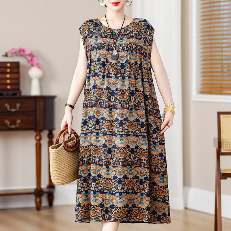 Rochie Vintage Vara Marime Plus Femeie Oversize Largi Fara Maneci Casual Elegant Rochii Lungi