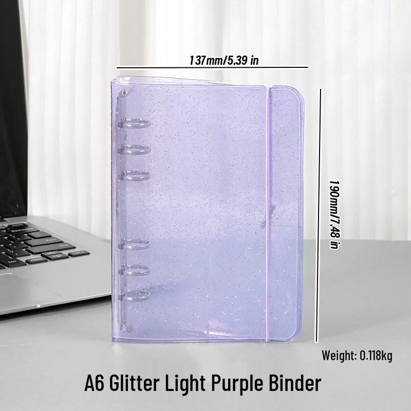 A5 Candy Color Transparent Glitter PVC Binder Cover with Strap - PP Loose-Leaf Planner Notebook Cover A6 Cover Only