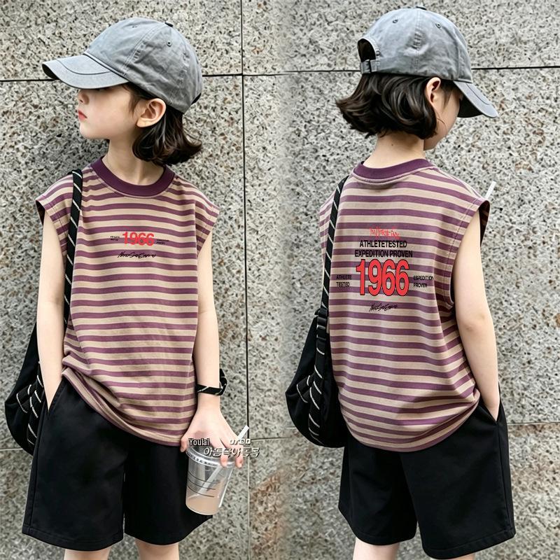 Girls' Color-Block Striped Tank Top Set - New Summer Arrival for Ages 6-12, Fashionable Sleeveless Design