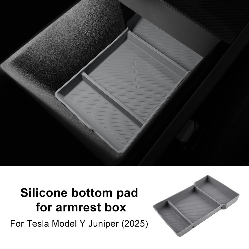 

Silicone Car Central Console Storage Armrest Box Mat for Tesla Model Y Juniper Launch 2025 2026-UP Tray Organizer Accessories