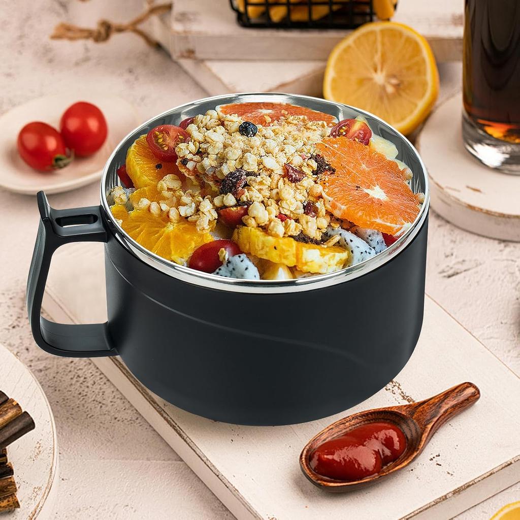 Microwave Ramen Bowl with Handles,Soup Bowl with Lid and 304 Stainless Steel Liner Heat insulation and anti scalding,for Soup and Instant