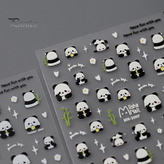 Cartoon Panda Nail Art Sticker 5D Bamboo Letter Waterproof PET Self-adhesive Women Girls Fake Nail Decoration Decal Party Supplies Gift