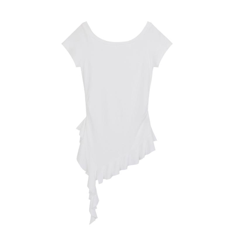

Aixili 2025 Summer Korean-Style One-Shoulder Ruffle T-Shirt Small білий