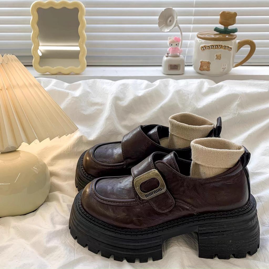 Platform thick heel British style small leather shoes women's 2025 new spring versatile women's shoes single shoes black loafers