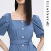 ELLASSAY Women's French Square Neck Cotton-Blend Midi Dress