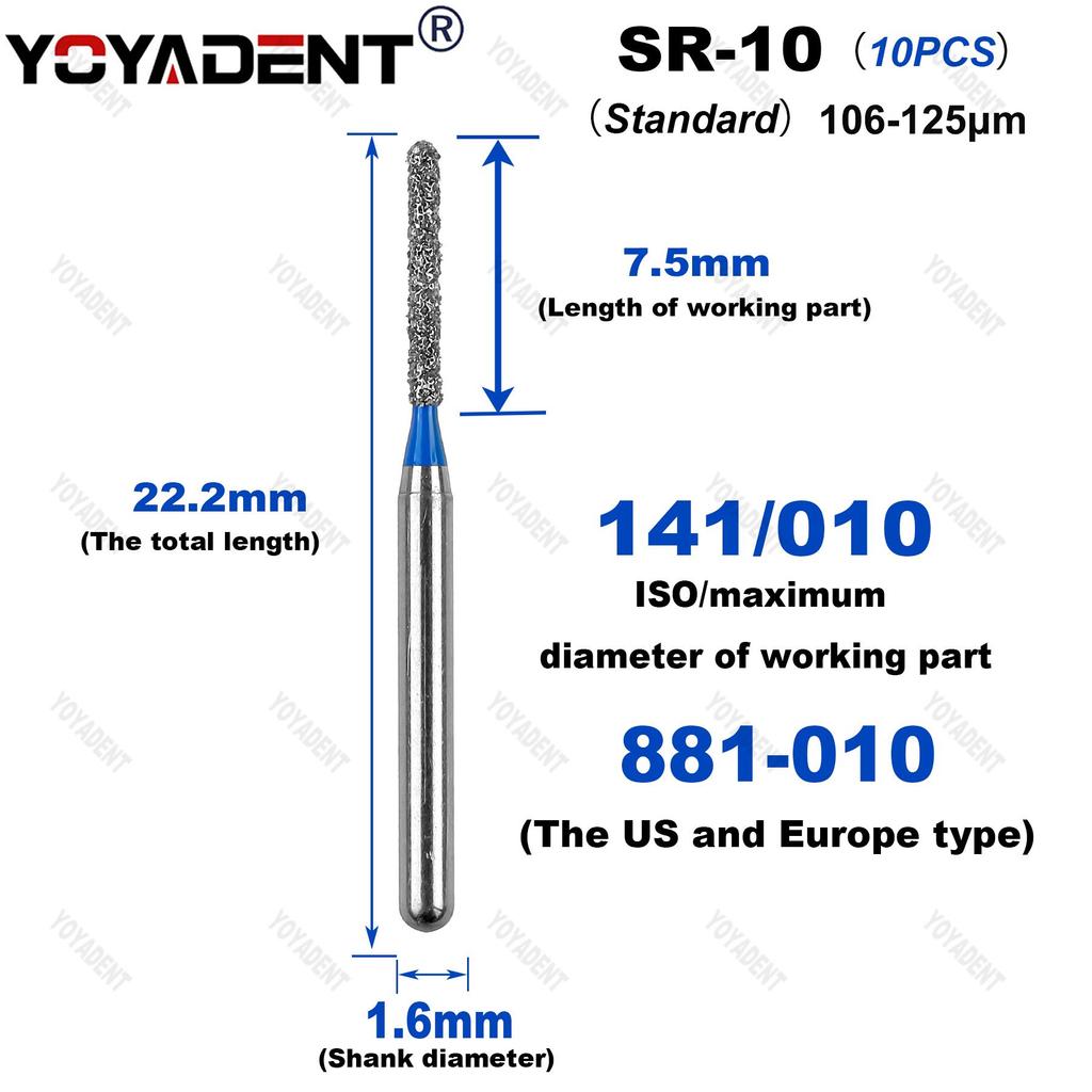 10Pcs/Pack Dental Diamond Burs Polishing Material SR TC Type Dia.1.6mm For High Speed Handpiece Teeth Whitening
