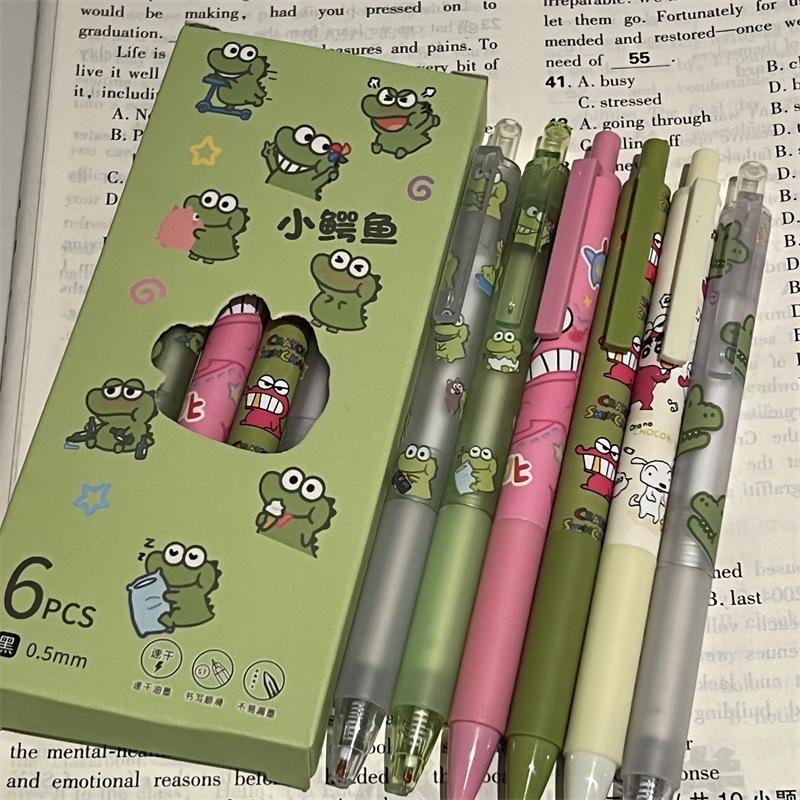 6 Unidades Canetas de Gel Cartoon Fofo Crayon Shin-Chan Escrita Criativa Caneta Suave de Secagem Rápida Papelaria Kawaii Material Escolar Presentes
