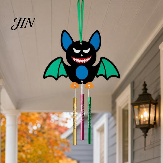 Halloween Classroom Activity Kits Wind Chime Making Kit for Kids Adults, DIY Wooden Ghost Pumpkin Bats Witch Art And Crafts Skeleton Tombstone Spider