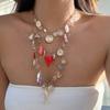 Ocean Wind Starfish Shells Stacked Necklace Female, Beach Vacation Lobster Hang Tag Pearl Necklace