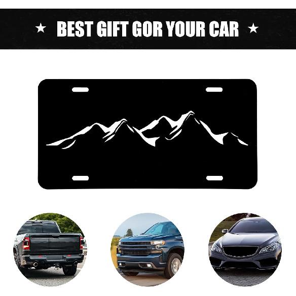 Upgraded Mounta License Plate Black White Mountain License Plate Aluminum Metal Car Tag Funny Cars Personalized Decoration Vanity Tag Car Front