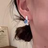 Elegant Geometric Blue Zirconia Pearl Stud Earrings - Stylish Cold Tone