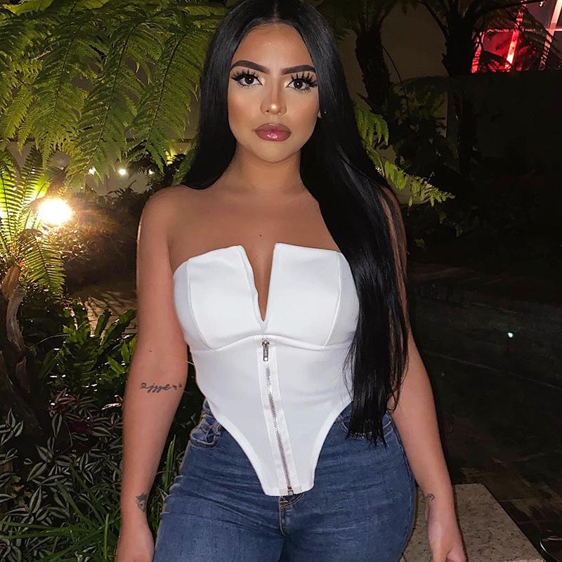 European & American 2020 Summer Women's Sexy Slim-Fit Strapless Zipper Top