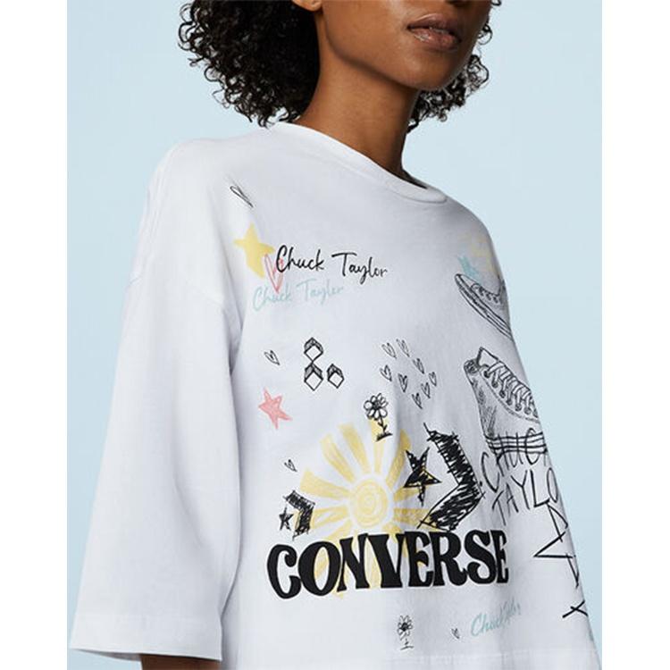 (WMNS) Converse NOTEBOOK DOODLE OS CROP Tee White OPTICAL White Women's 10022825-A02
