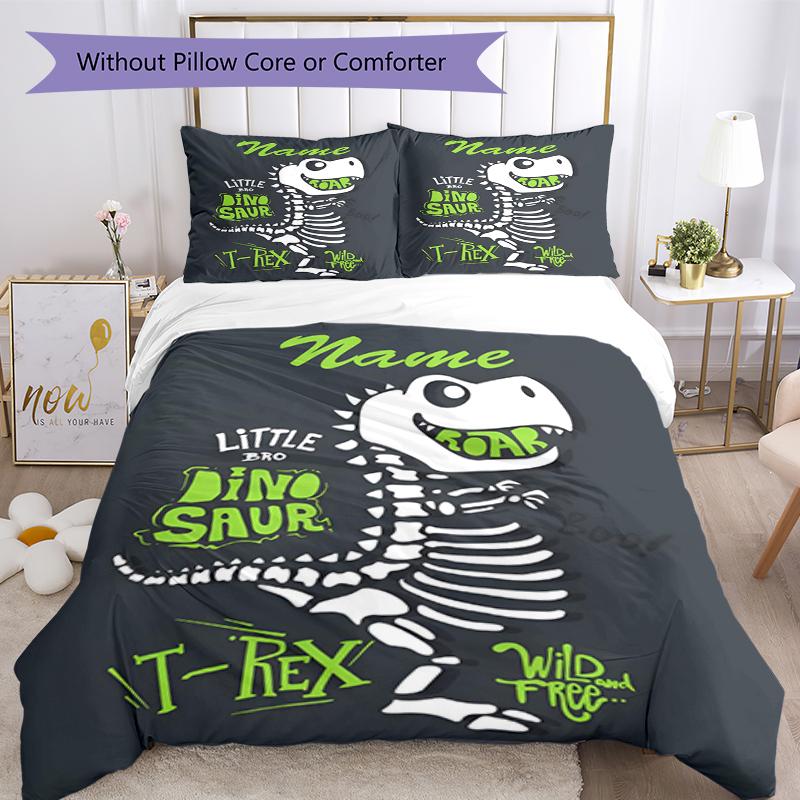 3pcs Custom Name Dinosaur Bedding Set Duvet Cover Closure Includes 1 Duvet Cover & 2 Pillowcases, Soft and Comfortable for All Seasons.