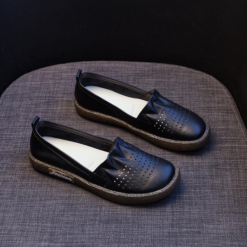 2025 Women's Summer Breathable Soft Sole Genuine Leather Cutout Loafers, Flat Shoes for Pregnancy, Plus Size Available