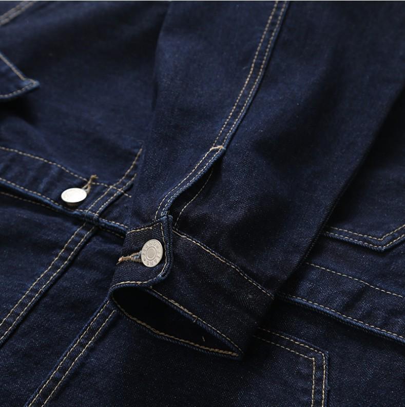 Korean Retro Denim Jacket for Women - Loose Fit, Large Size, Dark Wash, Spring & Autumn 2024