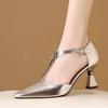 Fashion 2025Spring Summer  Sandals Pointed Tip One Kick Side Cutout Women's High Heels Gold Silver Fashion Banquet Sandalias De Mujer