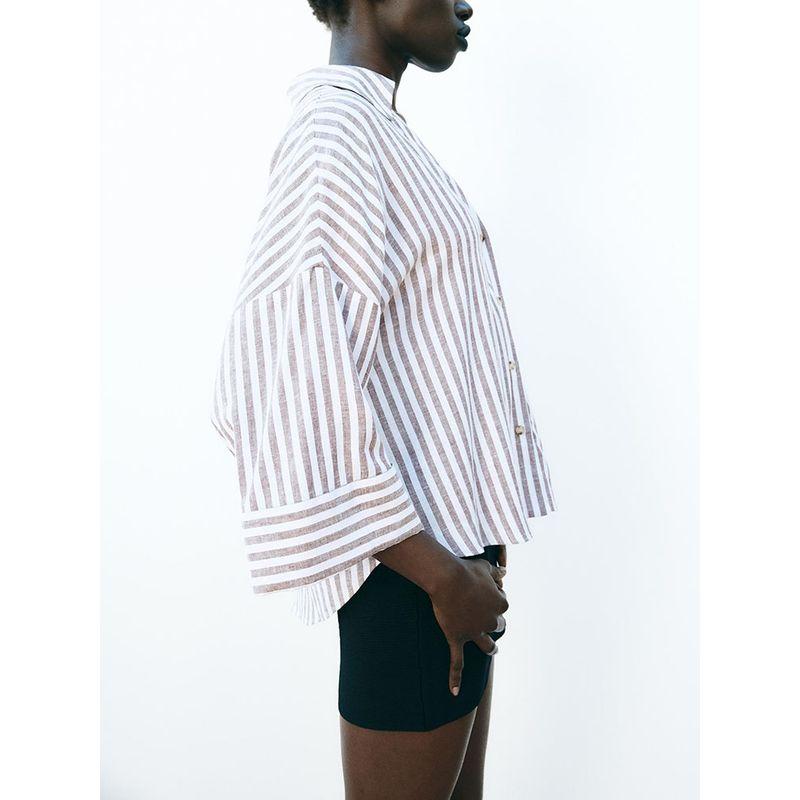 Za2025 Spring New Women's Clothing Casual Easiest for Match Blended Wide Sleeve Minimalist Casual Shirt 2363801 017