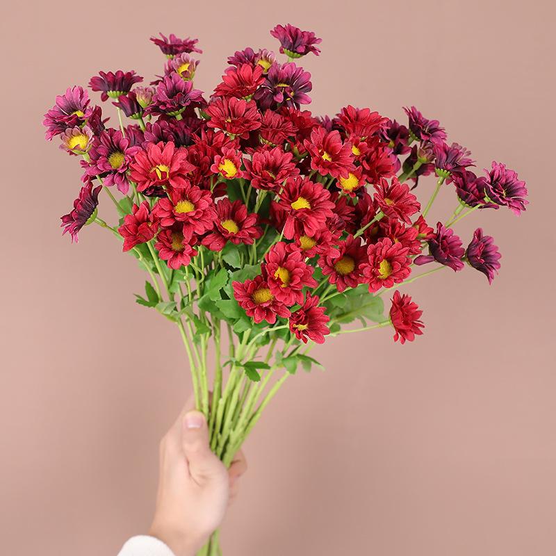 10pcs Coffee Shop Decorative Silk Pink Chamomile Simulated Flowers Home Decoration Artificial 5-Heads Daisy Branch Fake Flower