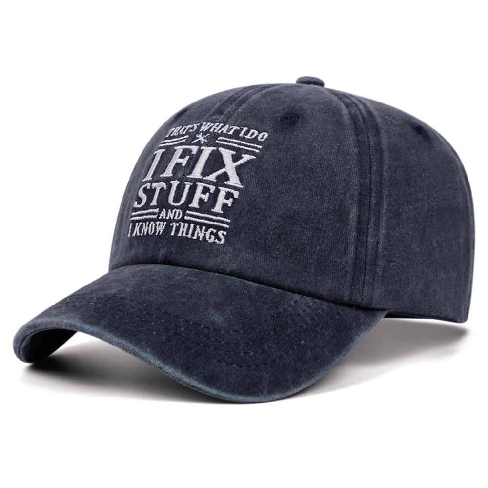 Ifix Stuff Letter Washed Embroidered Soft Top Baseball Cap Women Men Retro Hat Fashionable Versatile
