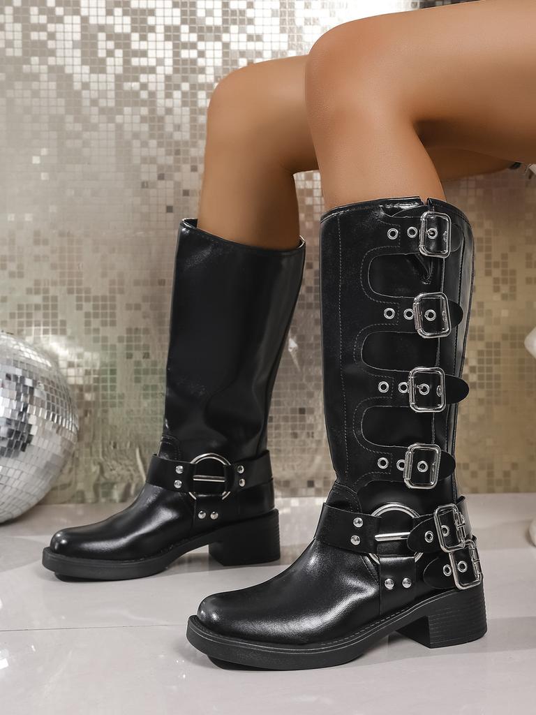 Coarse heel brown knee knight boots women's autumn new western cowboy tall boots