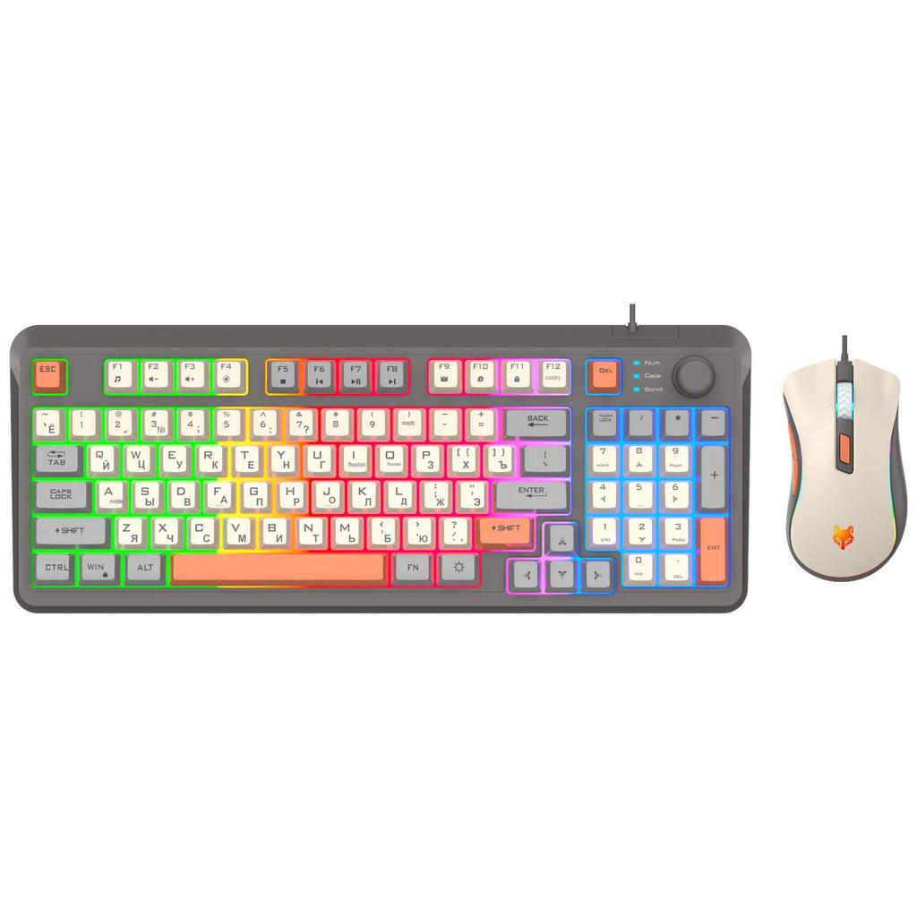 Silver Fox K820 Three-Color Backlit Russian Gaming Wired Keyboard & Mouse Set