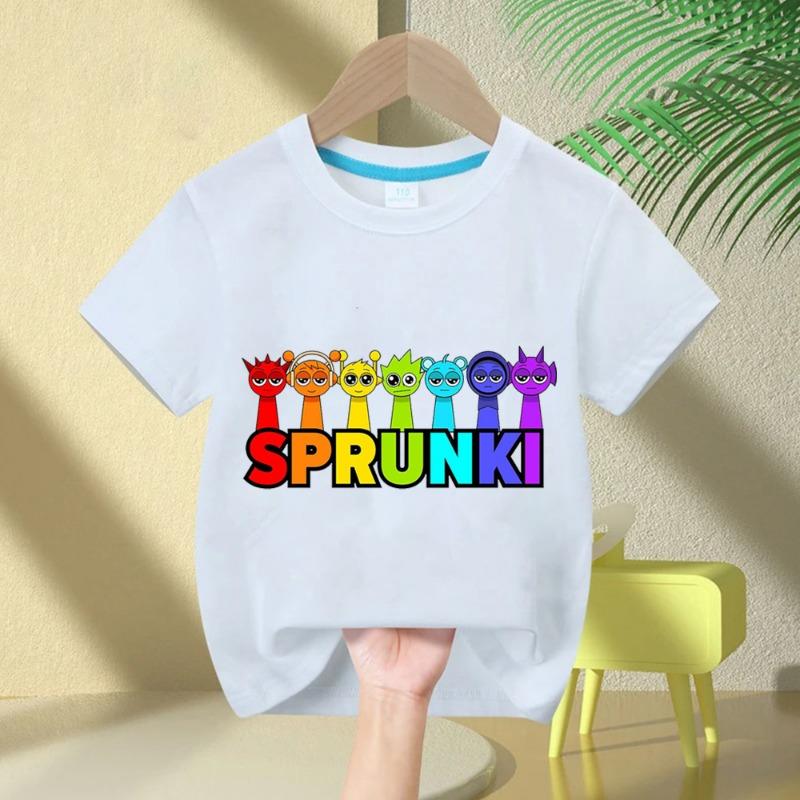 

2026 Summer Short-sleeved Sprunki Cute Fashion Top Boys Girls Comfortable Round Neck Pure Cotton T-shirt Children s Sprunki Gift 110