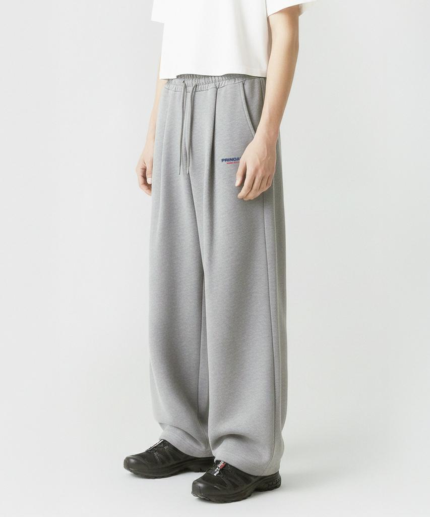 PRINOAR [Fleece Lined] Small Sport String One-Pleat Wide Pants - Melange