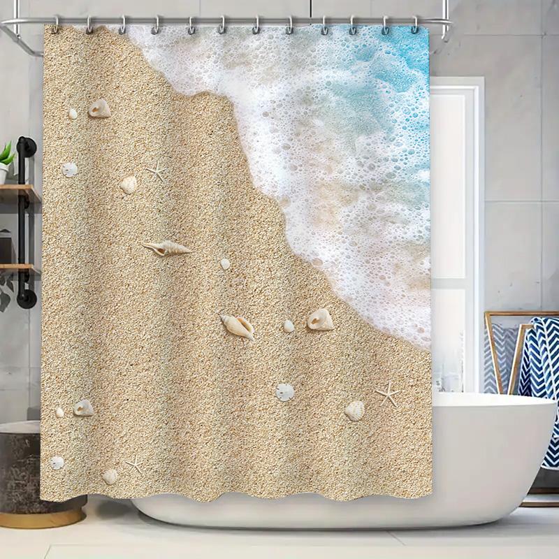 

Beach-Inspired Shower Curtain With Sea Foam Design Perfect For Coastal Bathroom Decor W60H190(CM)-1 Pcs