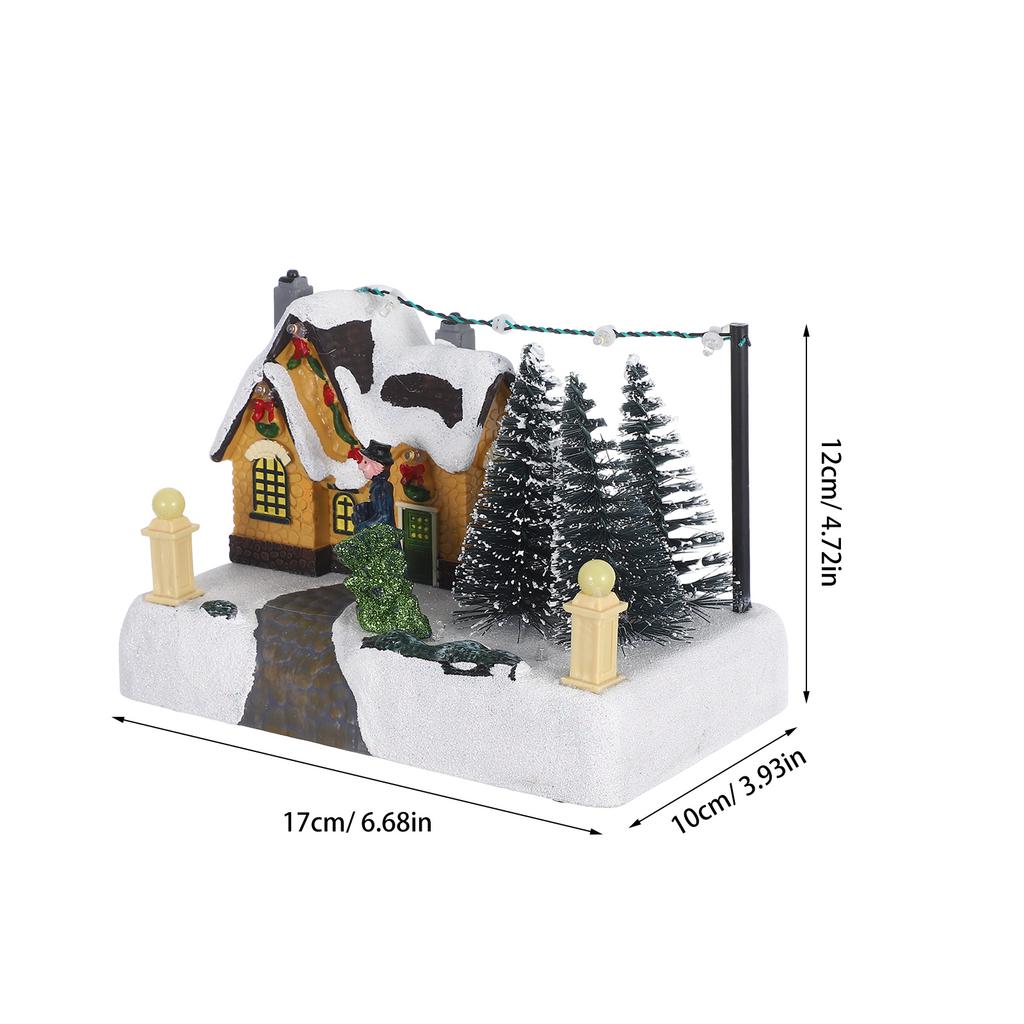 Resin Christmas Village Lighted Music Box Glowing House Ornament Xmas Table Centerpiece Holiday Decor Resin Table Decoration