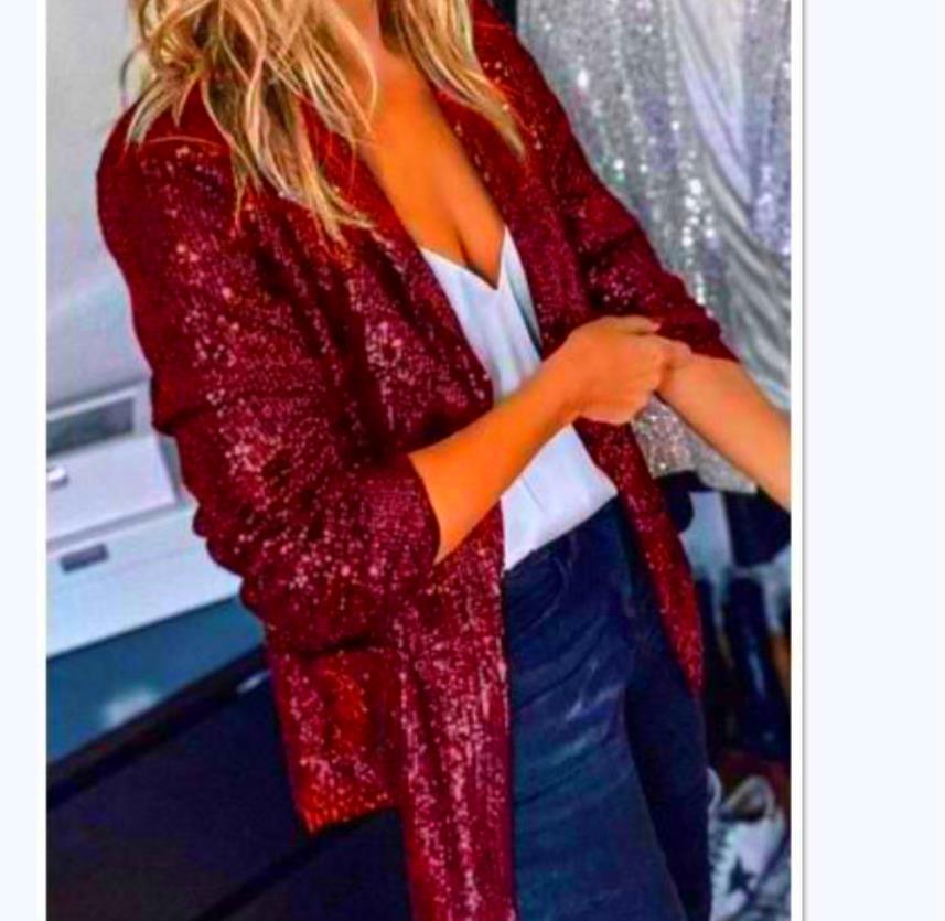 Blazer da Donna con Paillettes, Rever a Tacca e Manica a 3/4