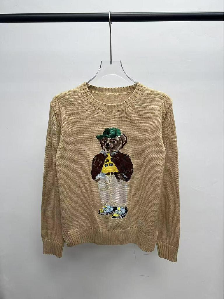 2025 R.L Wool Blend Cartoon Bear Round Neck Sweater - Women's Autumn/Winter Versatile Embroidered Style