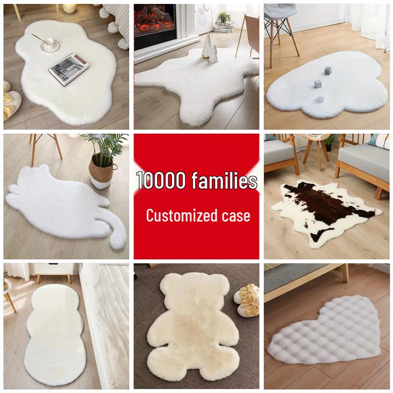 Irregular Long Pile Plush Sofa Cushion Rug - Faux Rabbit Fur for Living Room, Coffee Table, Bedroom, or Bedside.