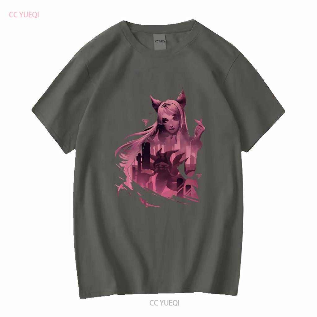 League of Legend Ahri T Shirt Long or Short Sleeves Vintage Washed Streetwear Stylish Top For Everyday Wear Homme Soft Fashion