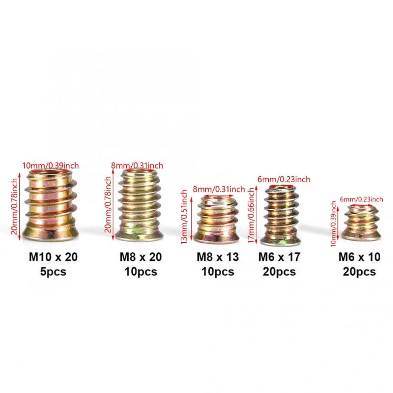 65Pieces Portable M6 Threaded Sleeve Nut Home Accessory For Pine Plywood and Composites Panel Fastening Tool Set