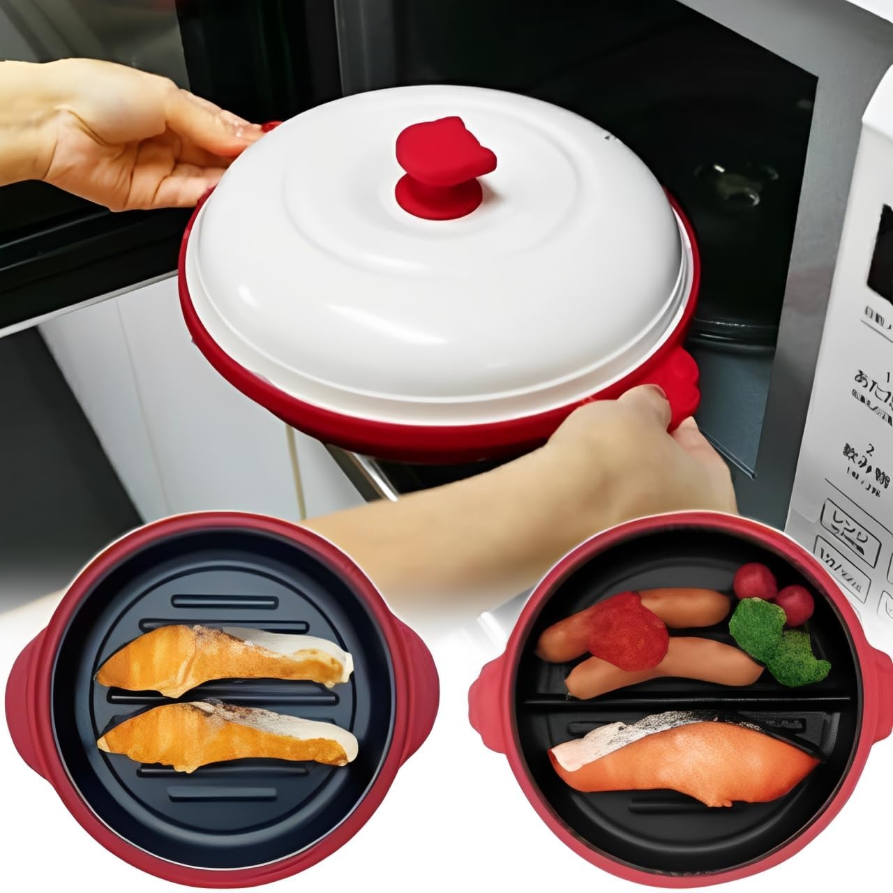 

Микроволновая гриль-сковорода для рыбы 3 см Выберите с разделителями или без микроволновой печи и включает милый life_mart [Диаметр 20 см, Глубина, Разделители] Готовка Жарка,