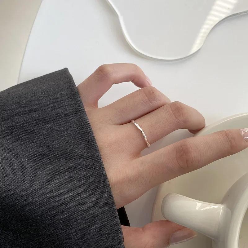 Real 925 Silver Minimalist Geometric Round Adjustable Rings for Women Trendy Fine Jewelry Irregular Accessories