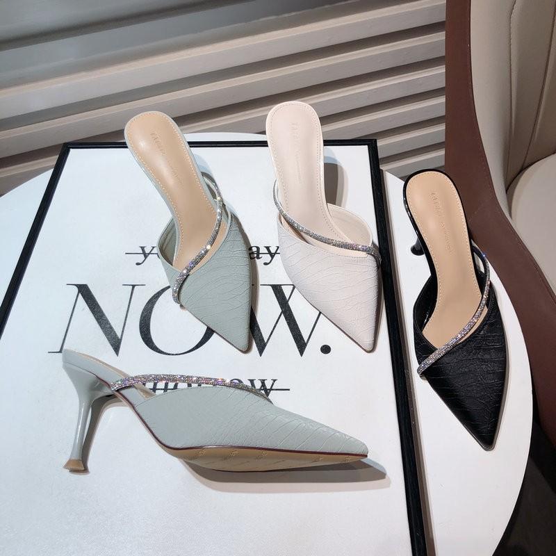 Cavalli Wear Temperament Baotou Half Drag Socialite Small Fresh Girl Rhinestone Tip with High Heels Cool Slippers