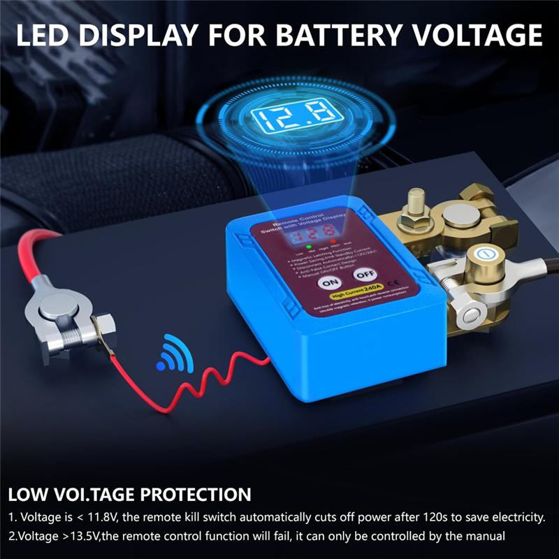M63K-Remote Battery Disconnect Switch 12V 240A With Led Voltage Display,Automatic Power Shut Off Switch For Auto Car Truck