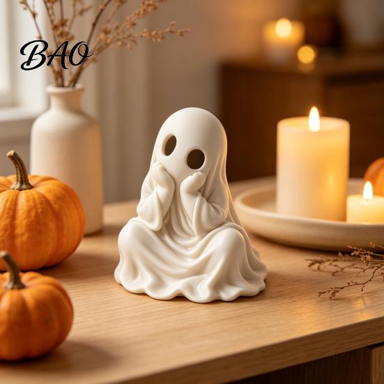 Unique Holiday Gift for Friends 3D Printed Halloween Ghost Figurine, Cute Chin-Resting Spooky Desk Decor, Modern Decor Shelf Funny Ornament Home Party