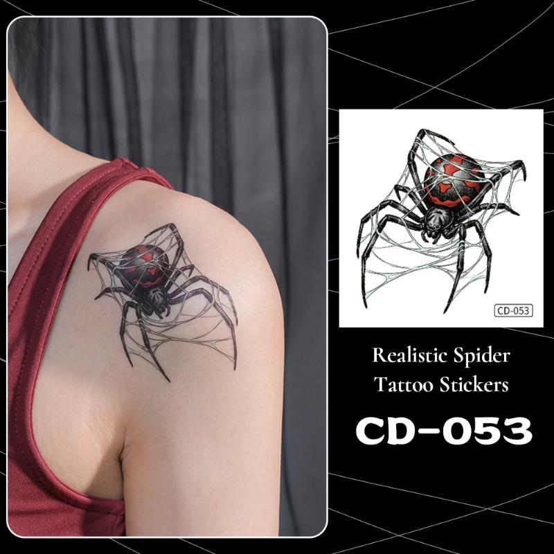 5Pcs Waterproof Temporary Tattoo Stickers For Halloween Body Decor Spider Fake Tattoo For Women Men Hand Neck Cosplay Makeup