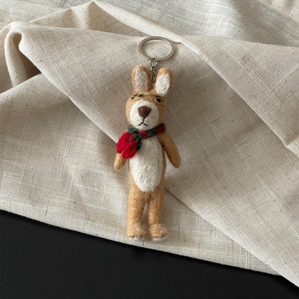 Mushroom Umbrella Wool Felt Animal Pendant Mountain Climbing Bear Fairy Tale Style Keychain  Couple