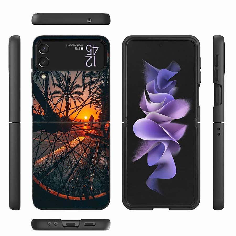 Beautiful Sunset and My Bicycle Phone Case For Samsung Z Flip 6 7 5G Z Flip 5 Galaxy Z Flip 3 4 5G ZFlip Shockproof Hard Cover T