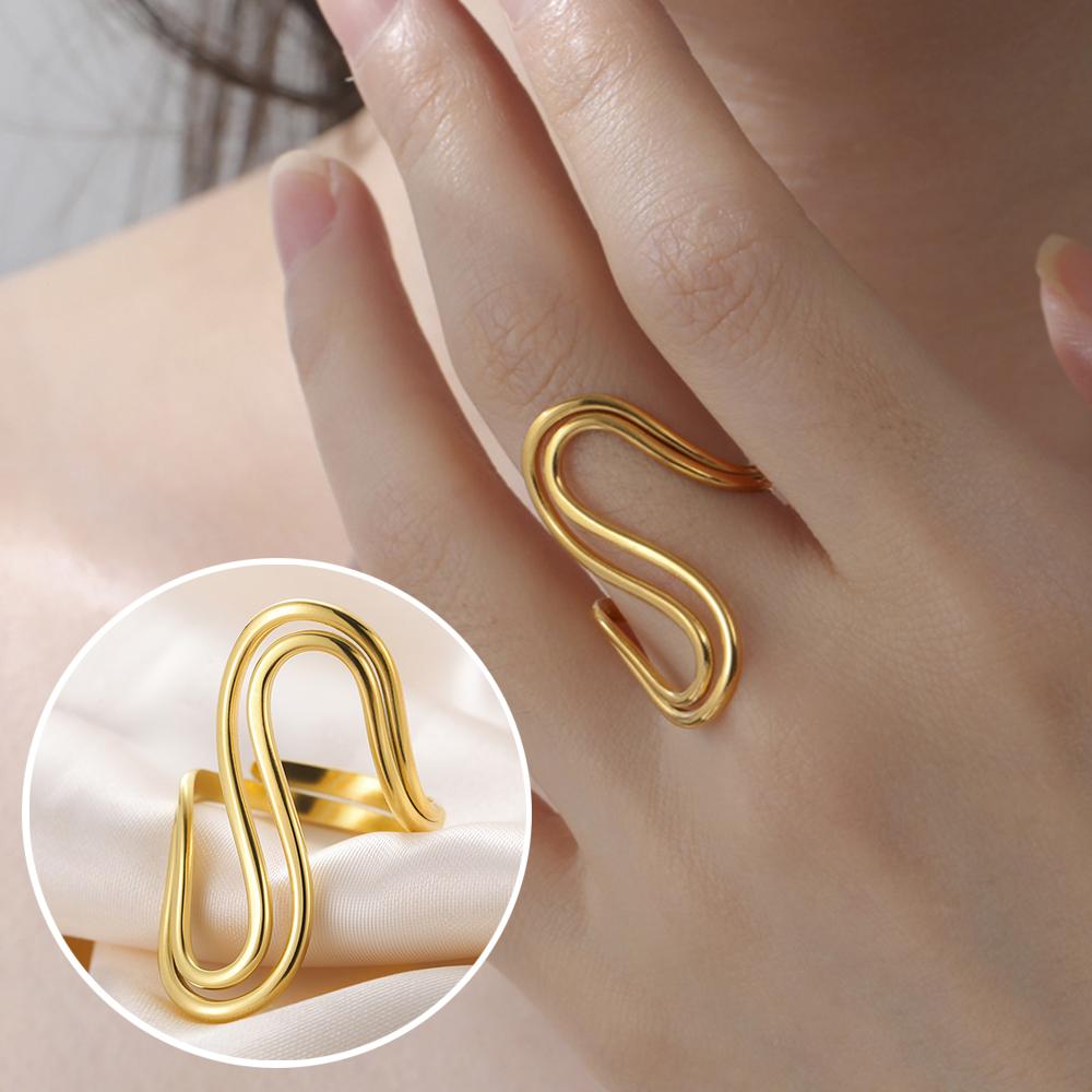 

My Shape Exaggerated Geometry Rings for Women Stainless Steel Rings Girls Pinky Finger Ring Gold Color Jewelry Adjustable Size resizable
