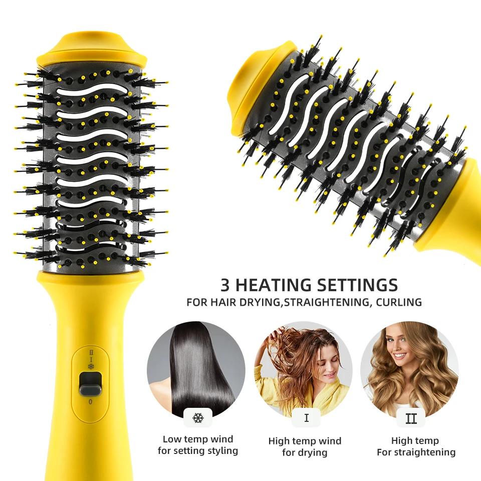 Hot Air Brush Multi-Function Hair Dryer Straightener Curler Comb One Step Professional Salon Hair Styler and Volumizer Ion Blow