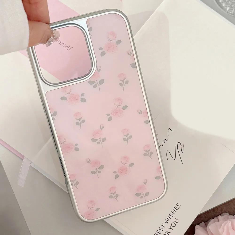 Girl Pink Rose Is Suitable for Apple IP17/16Pro Mobile Phone Case 14 Electroplated Silver Water Condensation 15 Large Holes 13 New Models