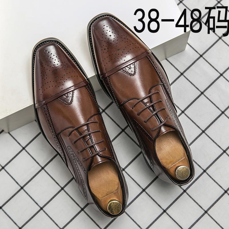 

2025 коричневые кожаные туфли мужские Брок британский стиль свадебные туфли жениха свадебные туфли новый большой размер кожаная обувь 38 коричневый