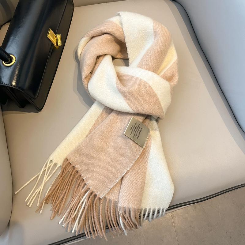 Small fresh white plaid scarf WO100 wool scarf women's winter warm scarf birthday gift
