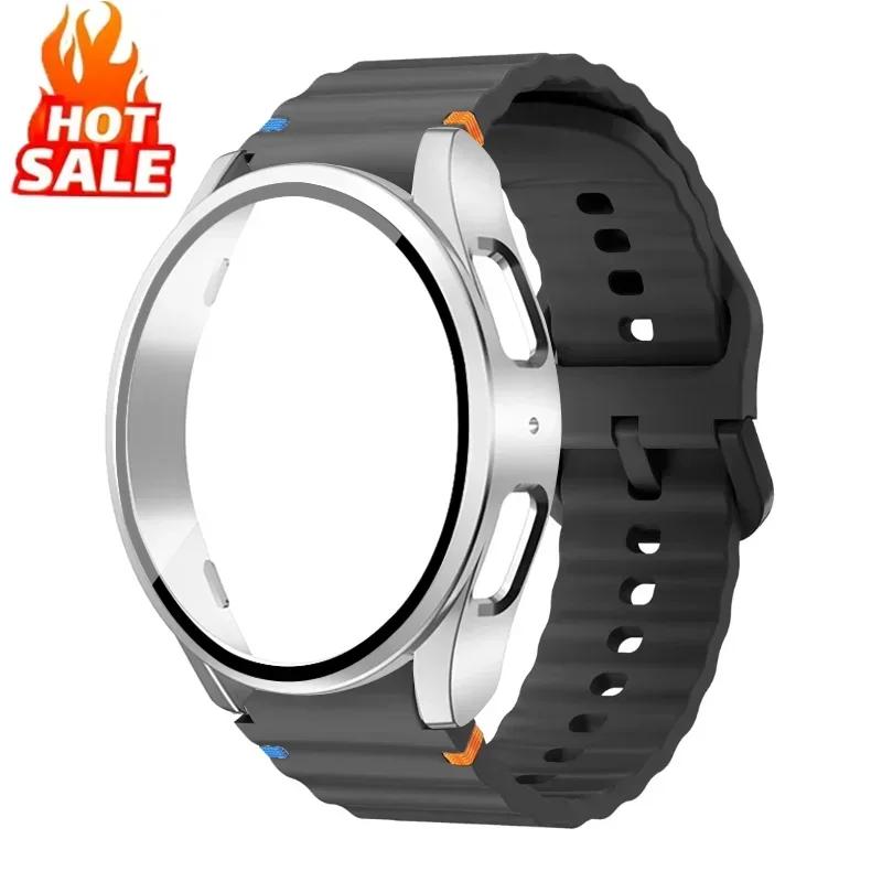Case+Strap for Samsung Galaxy Watch 7 6 5 4 40mm 44mm Silicone Official Band PC Protector Cover Bumper Accessorie Galaxy Watch 7